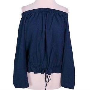 Theory size medium navy blue off the shoulder top tied bottom